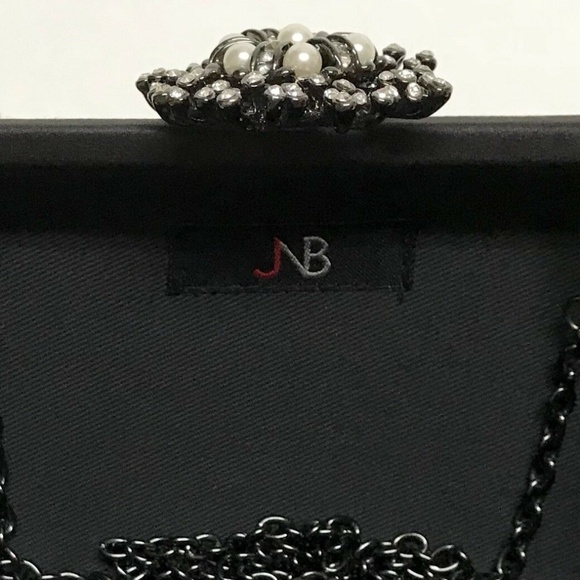 Satin Evening Bag Hard Shell Sparkling Stones and Chain Strap - Picture 7 of 10